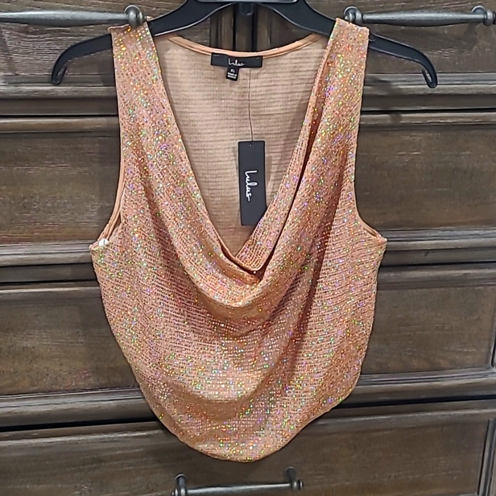 Cowl neck glitter top